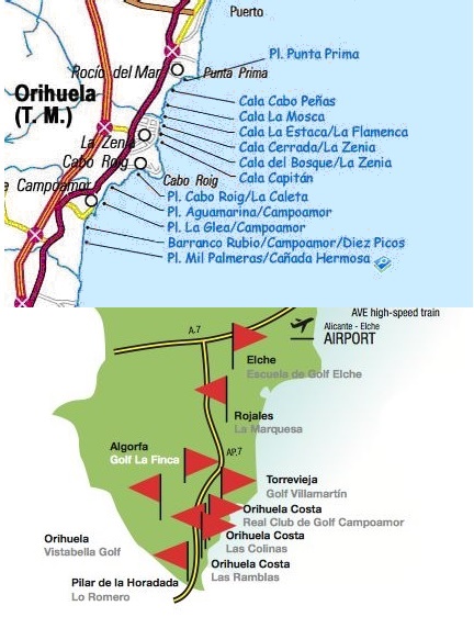 Playas y campos de golf Orihuela Costa